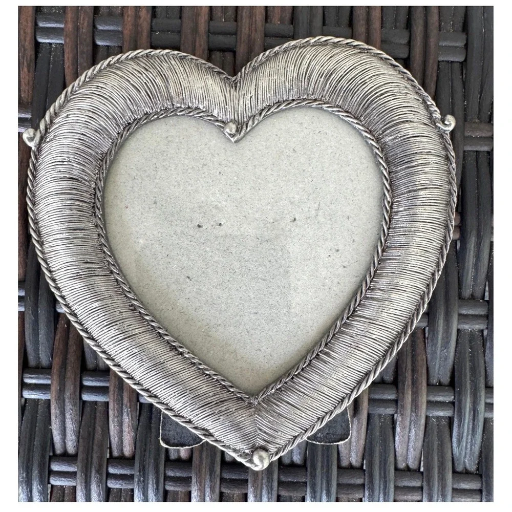 Vintage Silver Tone Heart Picture Frame 3x3 Romantic Cottage Farmhouse Decor